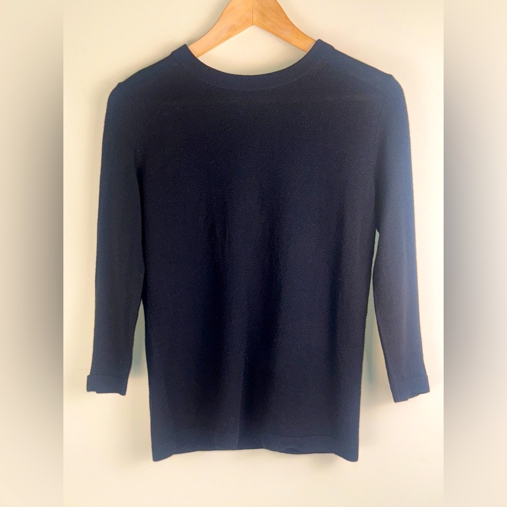 Kate Spade Live‎ Colorfully BLK Knit Cashmere Wool Blend SM. 3/4 SLV Bow on Cuff